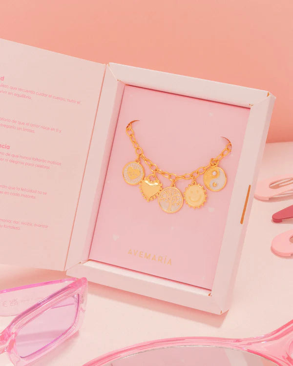 Pulsera Multicharms Deseos Del Corazón + Caja Especial Avemaría