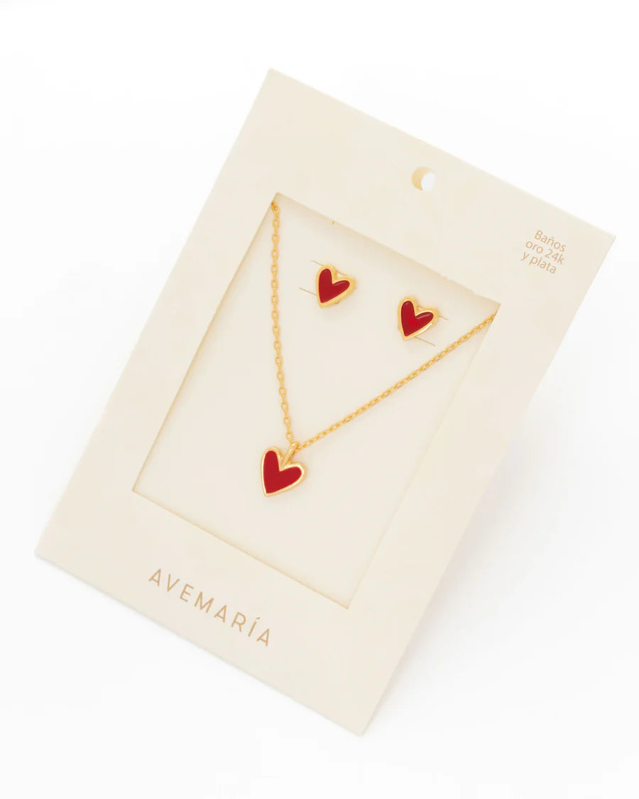 Set Collar + Aretes Corazón Avemaría