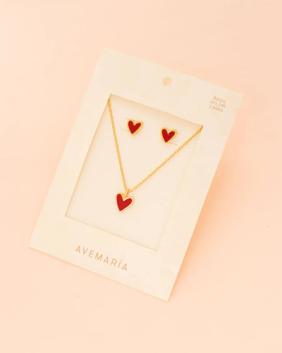 Set Collar + Aretes Corazón Avemaría
